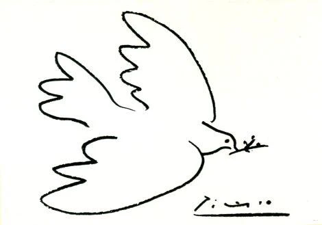 a black dove outline on white background, Picasso's "Dove of Peace"